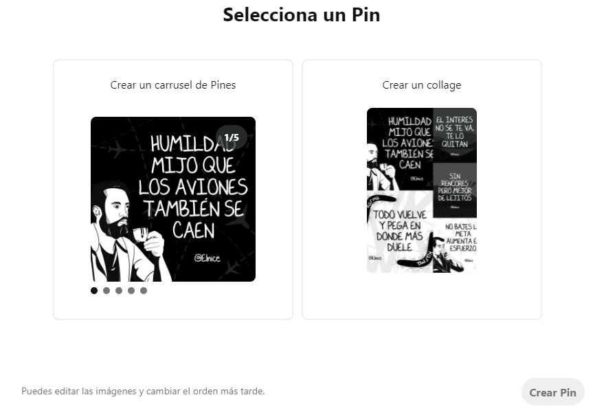 creando un carrusel de pines en Pinterest
