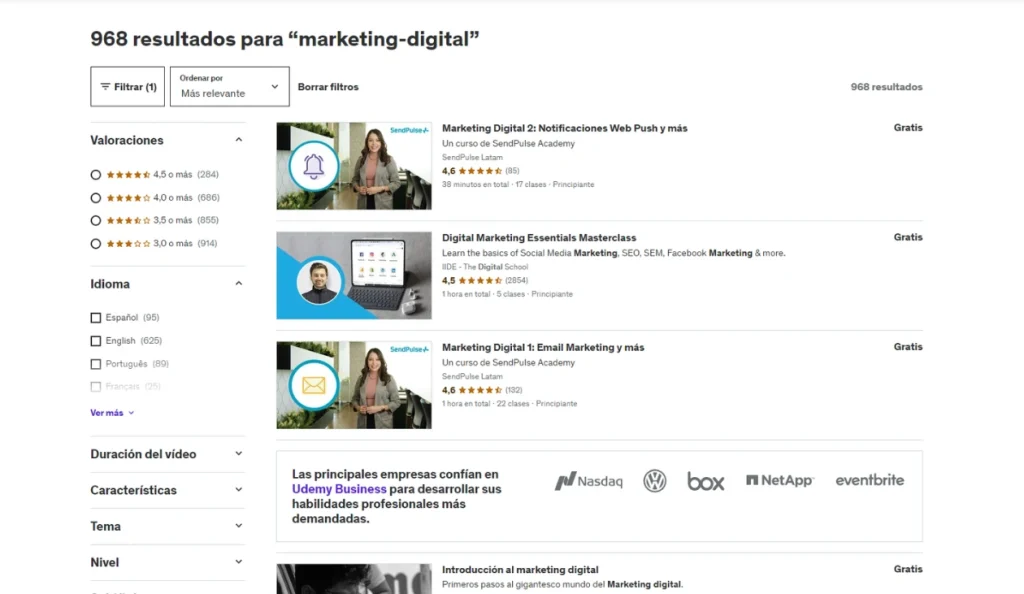 cursos gratuitos de marketing digital en Udemy