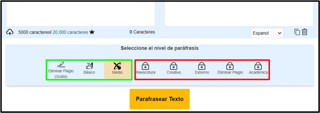 modos de parafraseo en PARAFRASEAR ORG